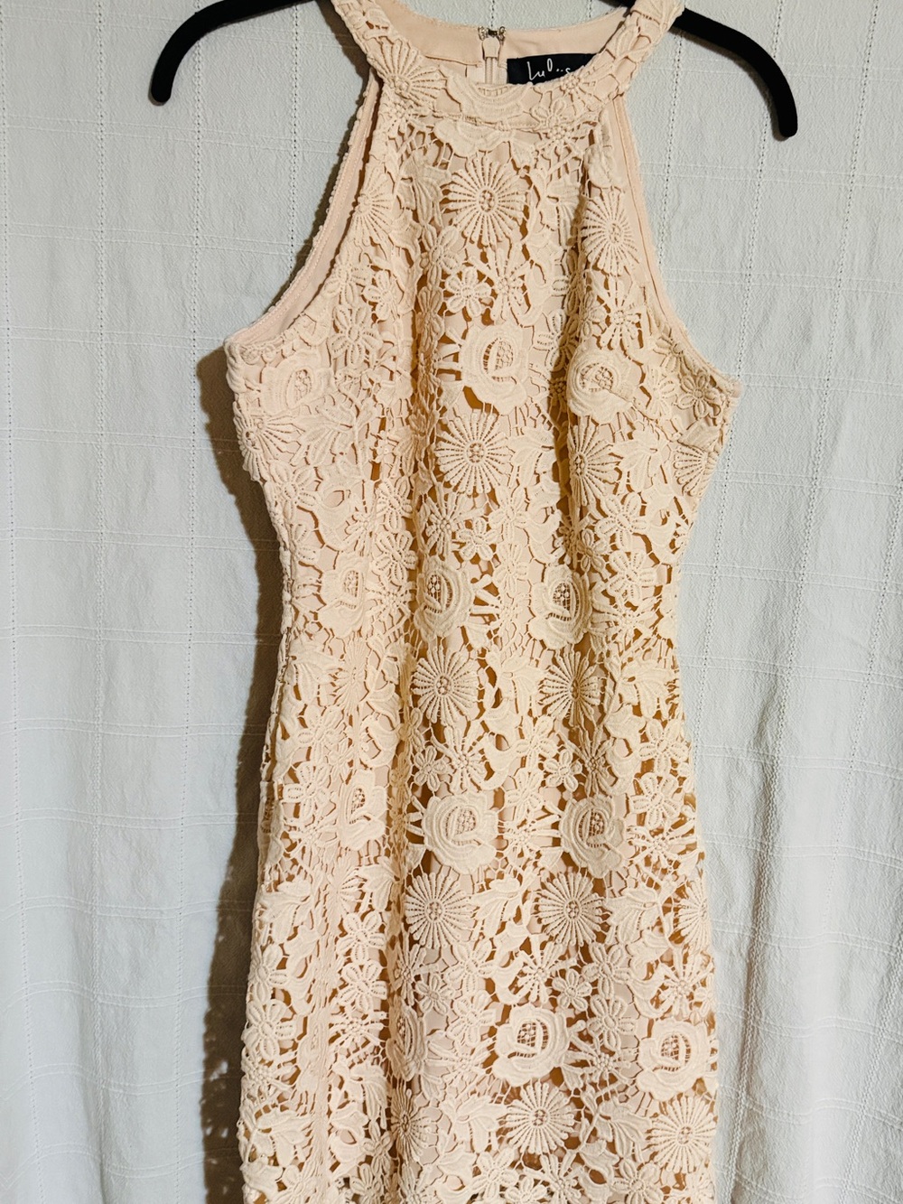 Lulu's Peach Crochet Halter Midi Dress
